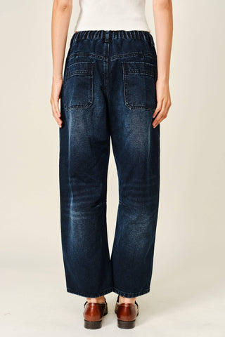 Dark Wash Utility Barrel Jeans | Articulated Knee Streetwear Denim