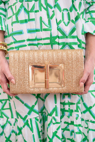 Lisi Lerch Lillian Gold Shimmer Straw Convertible Clutch