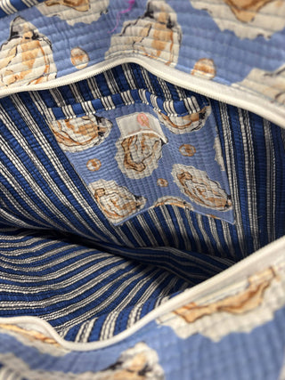 Coastal Oyster Print Block Fabric Travel Tote