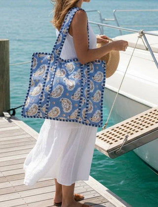 Coastal Oyster Print Block Fabric Travel Tote