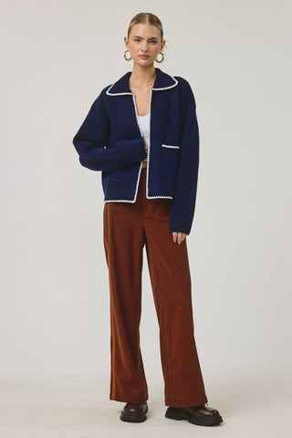 Sardine Postcard Sailor Cardigan – Nautical Embroidered Navy Knit