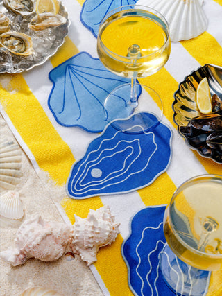 Piecework Blue Scallop Shell Linen Cocktail Napkins - Set of 4