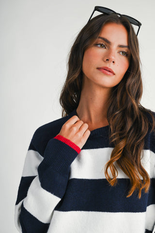 Coastal Navy Stripe Crewneck – Effortless Nautical Knit