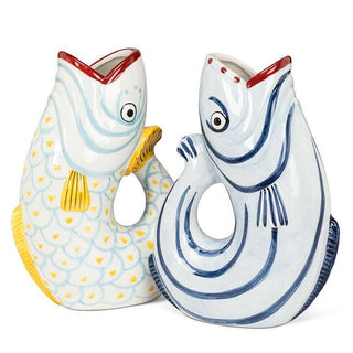 Coastal Blue Stripe Ceramic Fish Pitcher – 48oz Modern Water Jug
