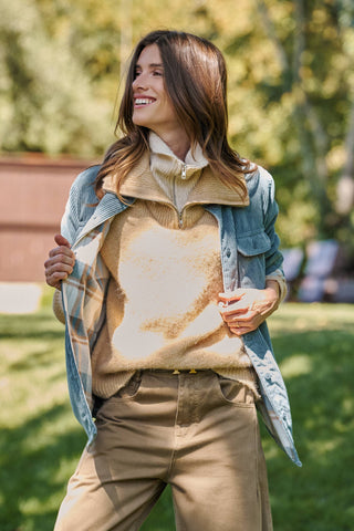 Americana Plaid-Lined Corduroy Shacket – Cozy Oversized Shirt Jacket