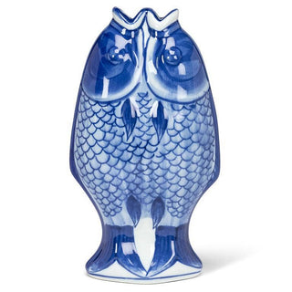 Artisan Blue & White Porcelain Tall Fish Vase