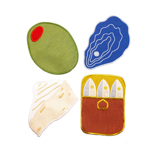Piecework Linen Hors D’Oeuvres Embroidered Cocktail Napkins - Set of 4