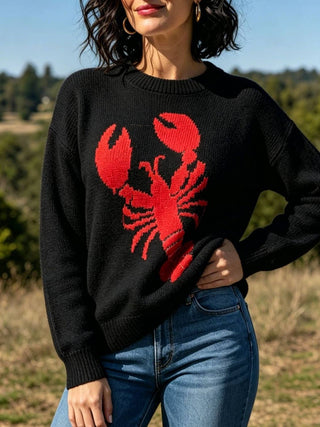 Marine lobster jacquard knit sweater fall winter pullover