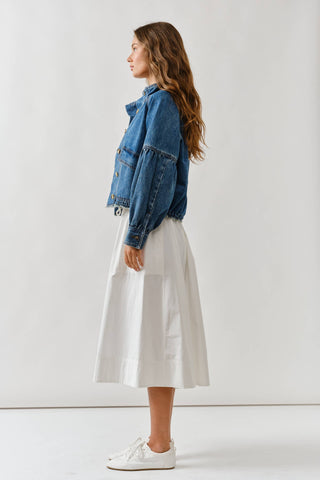 Twill Balloon Sleeve Utility Jacket | Cinched Drawstring Waist