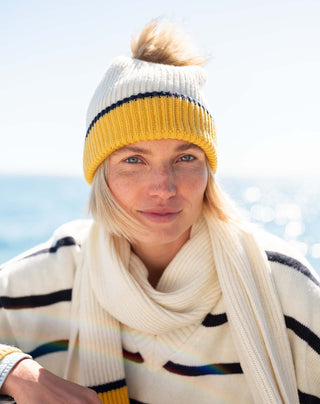 Montauk Colorblock Beanie in Cream/Golden