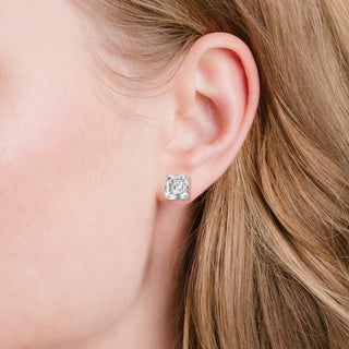 Crislu Asscher & Pave Stud Earrings in Platinum