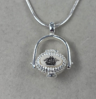 Nantucket Lightship Basket Pendant Necklace with Scrimshaw & Lucky Penny