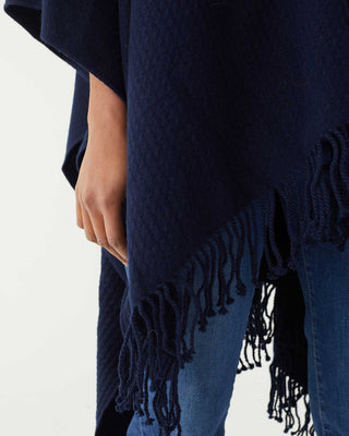 Classic Travel Wrap in Navy fringe detail