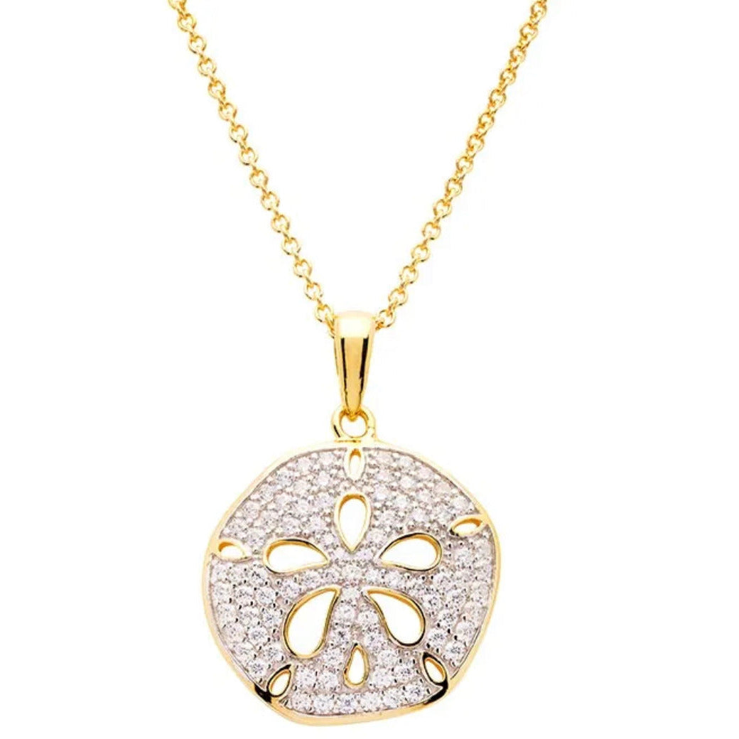 Gold plated necklace Sand Dollar Flower Double Sided