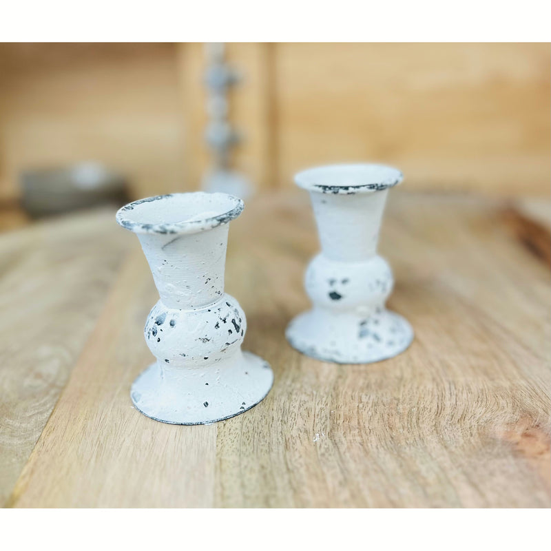 Distressed White Candle Stick Holder