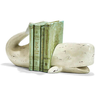 Nautical Whale Tail Resin Bookends | Distressed Coastal Library Decor